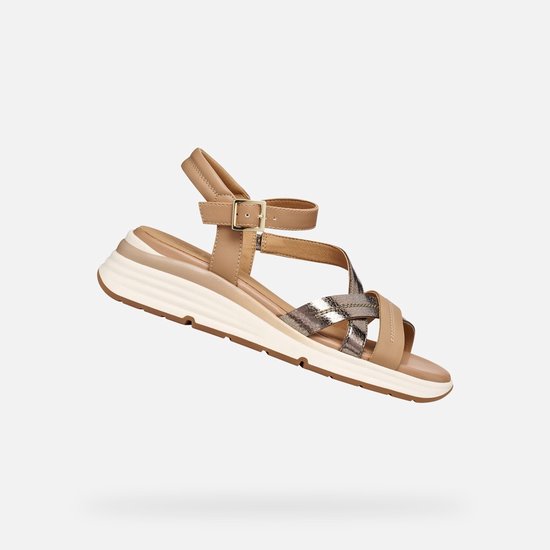 GEOX ELOWYNNE DAMES Sandalen - DONKERBEIGE/BEIGE - Maat 39