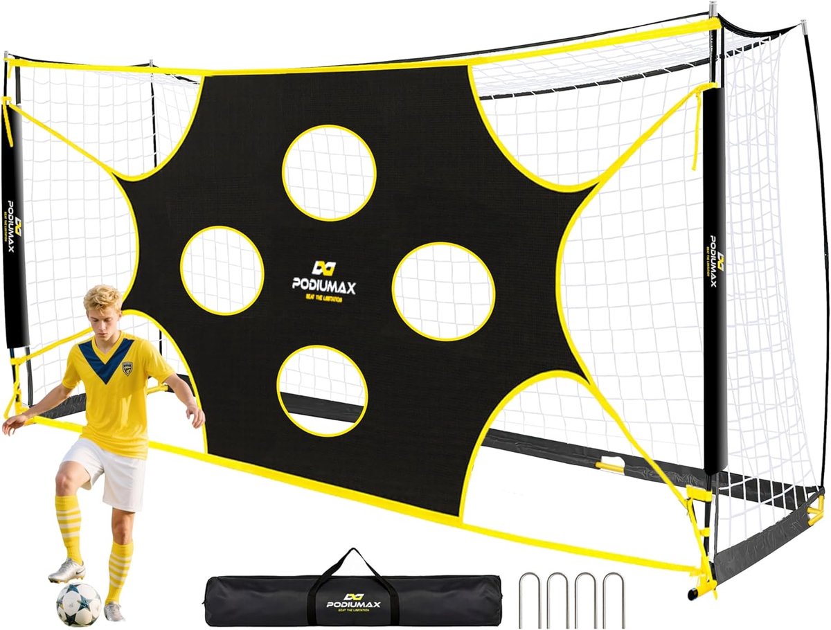 PodiuMax Voetbaldoel met Doelwand - Voetbal Goal - Zwart/Geel - 3.65 x 1.83 meter - Ruime & Stevige Voetbalgoal - Eenvoudig te Monteren - Voetbal Doel - Voetbaldoel Groot - Voetbaldoel Kinderen