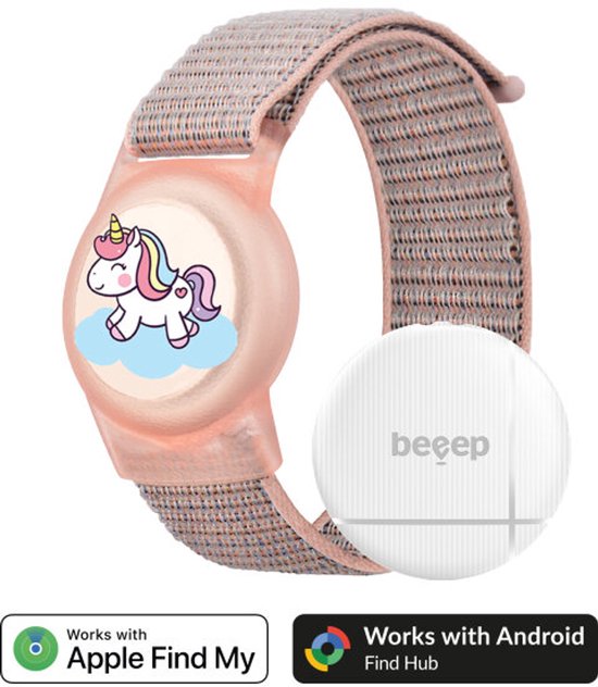 Beeep OneTag Apple Find My & Android Tracker - Bracelet Enfant Velcro Licorne
