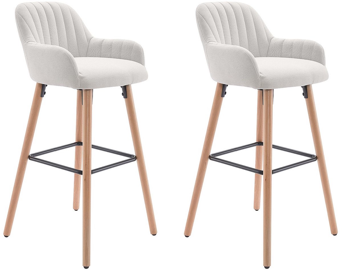 Vente-unique Set van 2 barkrukken van stof en poten van beukenhout - Crèmewit - ELEANA L 47 cm x H 98 cm x D 52 cm