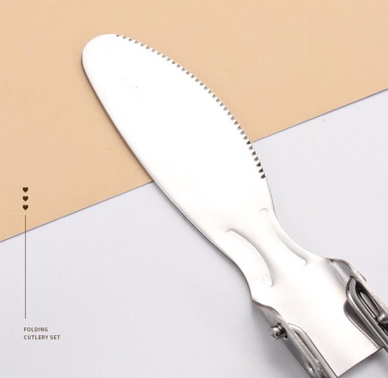 5-Delige Inklapbare Campingbestek Set RVS (304) - Draagbaar Reisbestek met Mes, Vork, Lepel, Spork & Eetstokjes - Compact Outdoor Bestek voor Picknick, Hiken & Backpacken - Inclusief Zwarte opbergtas — afbeelding 4