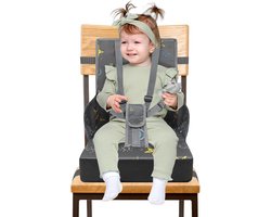 Verhogingsstoel, draagbare kinderstoel met 5-punts veiligheidsgordel, 8 cm zitkussen en rugleuning, opvouwbare reisstoel, babyzitje voor thuis en onderweg (grijs) NAIZY