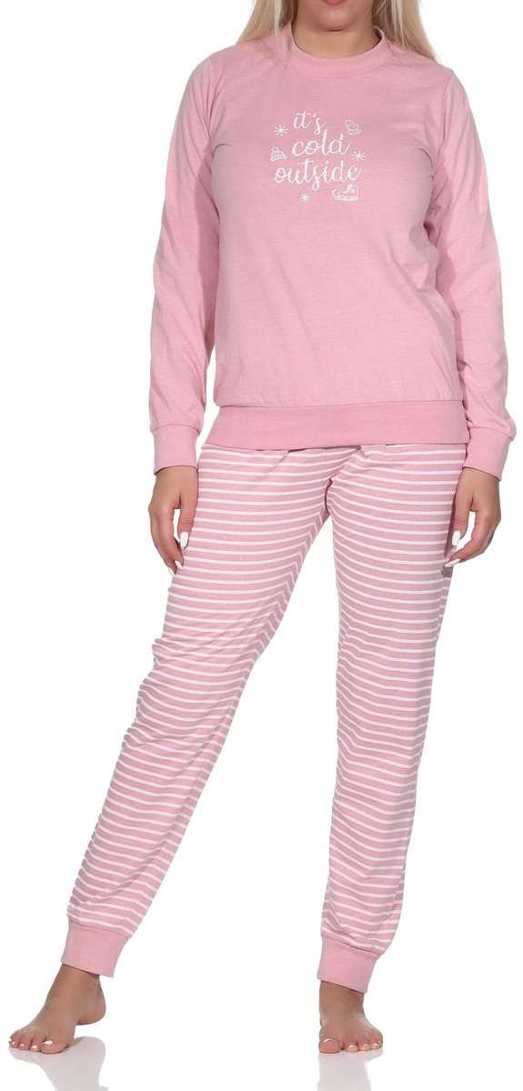 Normann damespyjama met lange mouwen en gestreepte broek rose