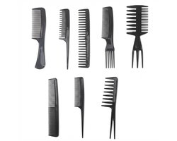 Zwart kam set – 8 delige kammen set voor dames en heren – antistatische kunststof haar kammen – brede en fijne tanden – styling kammen voor dagelijks gebruik