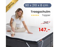 Topper 90x210 cm | Topdekmatras 90 x 210 x 8 cm | Koudschuim en Traagschuim | Afritsbaar & Wasbaar | 30 Dagen Proefslapen | 90x210x8 CM