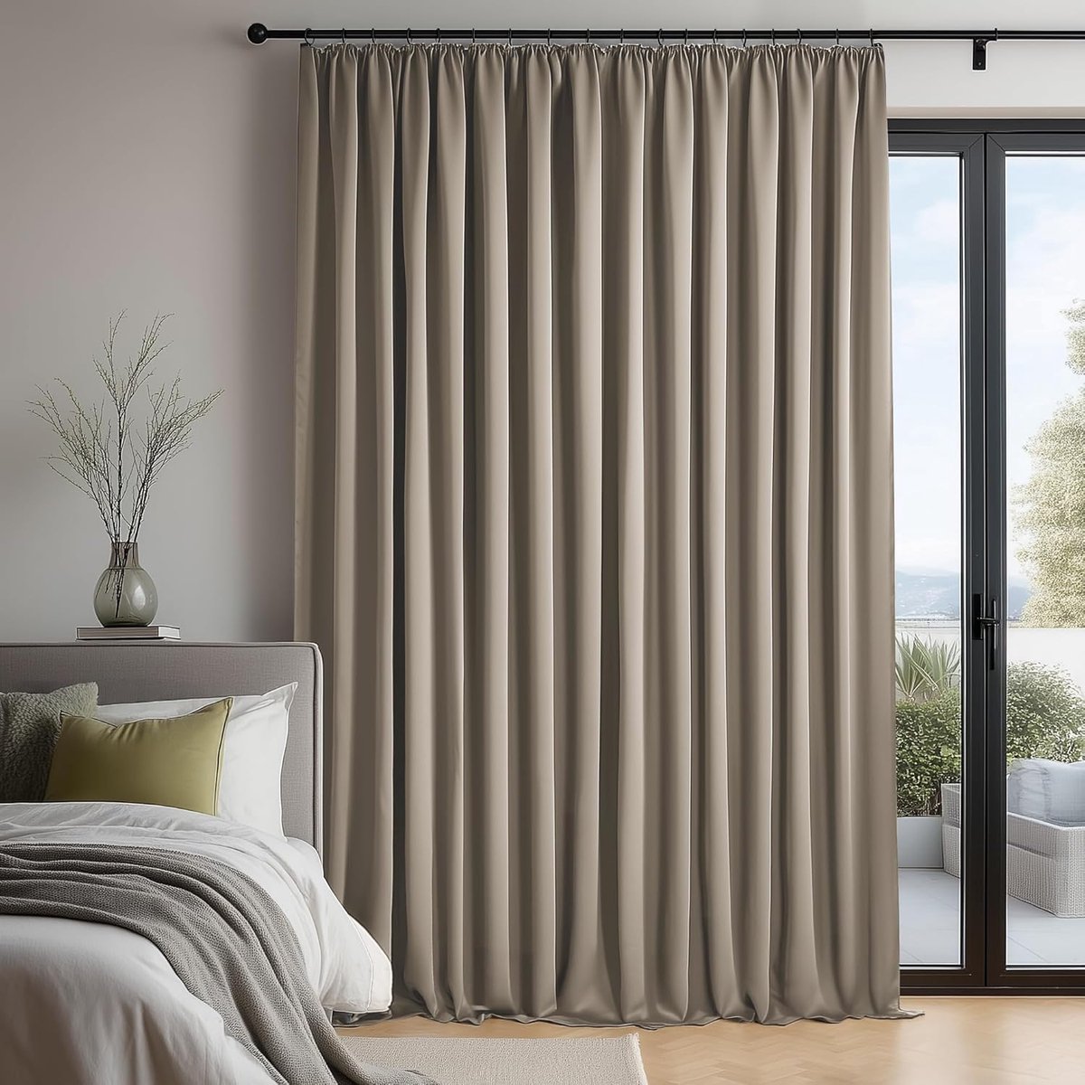 Famanu Thermisch verduisterend gordijn met potloodplooi - modern Japandi design - 280×245 cm - slaapkamer en woonkamer - kaki - 1 paneel Khaki