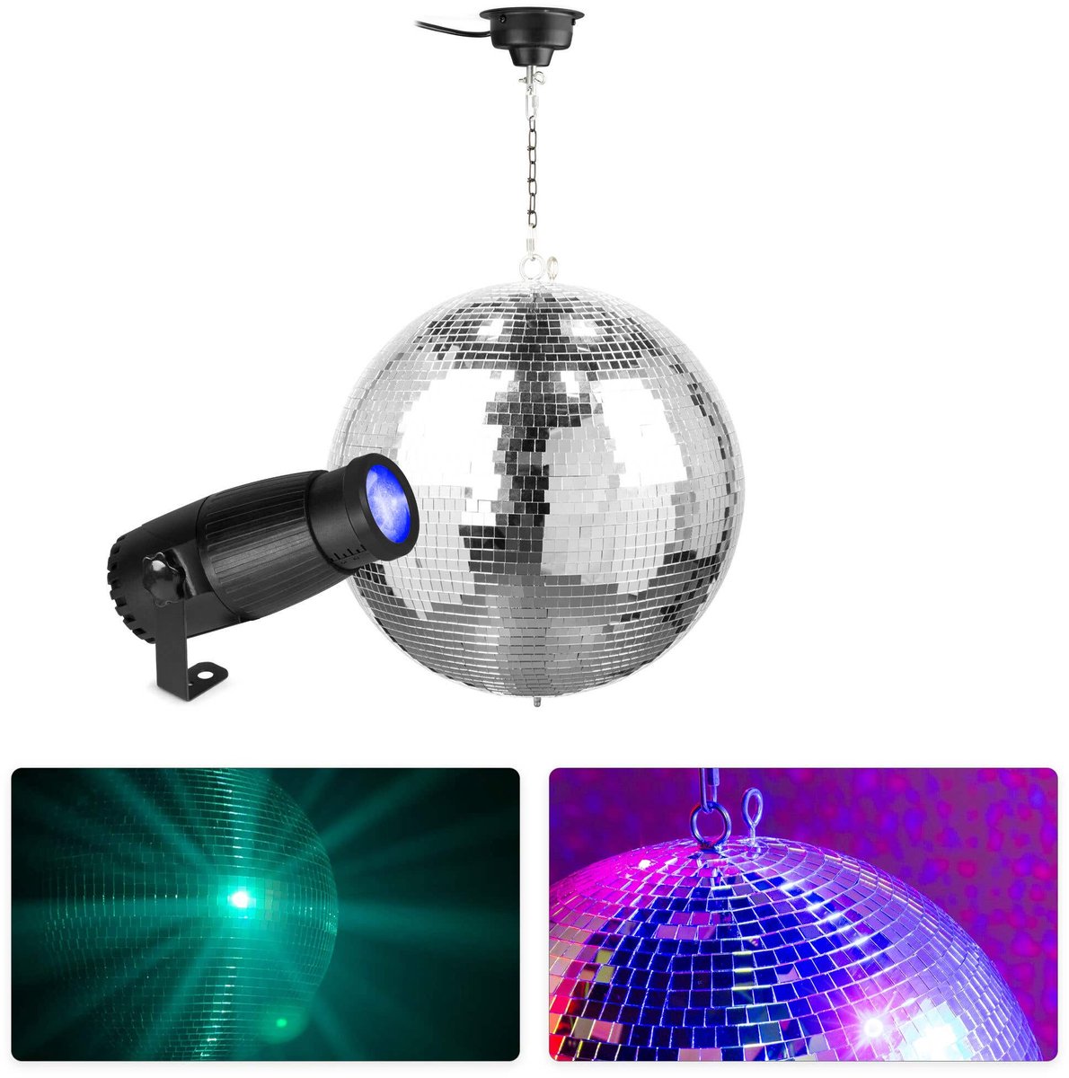 Discobal set met pinspot en motor - Grote discobal van 40 cm - RGBW pin spot met handmatige zoom