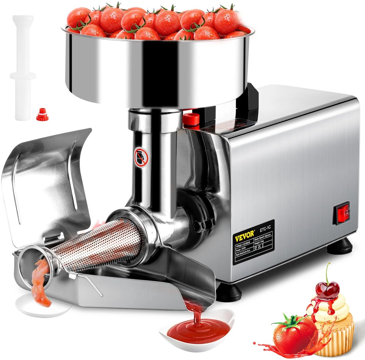 DIMICO - Elektrische tomatenpers - 370W - Druivenpers elektrisch - Zeef - Pers - Saus en jam maker - Scheidt pulp en zaden