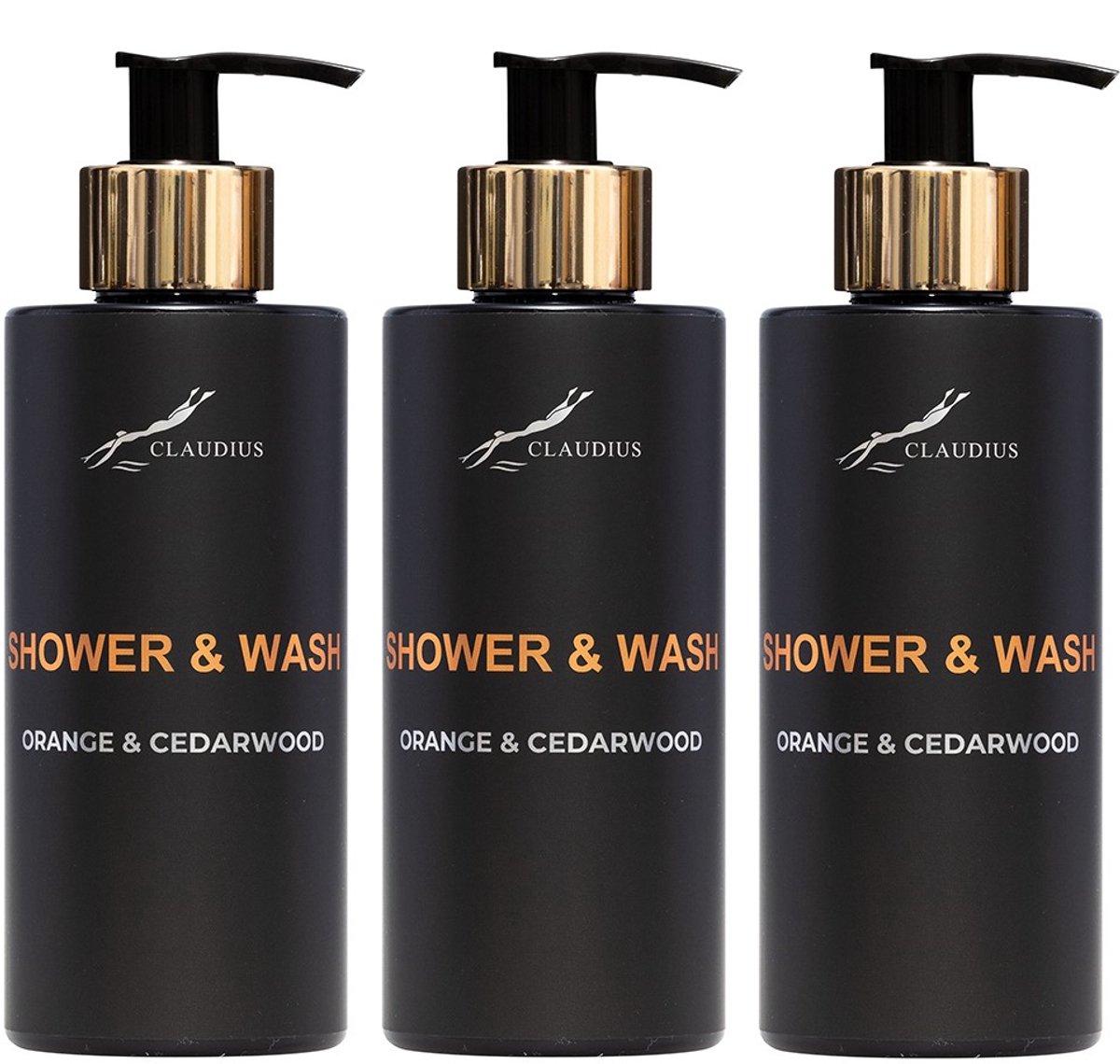 Shower & Wash Orange & Cedarwood 300 ml - gouden pomp - 3 stuks