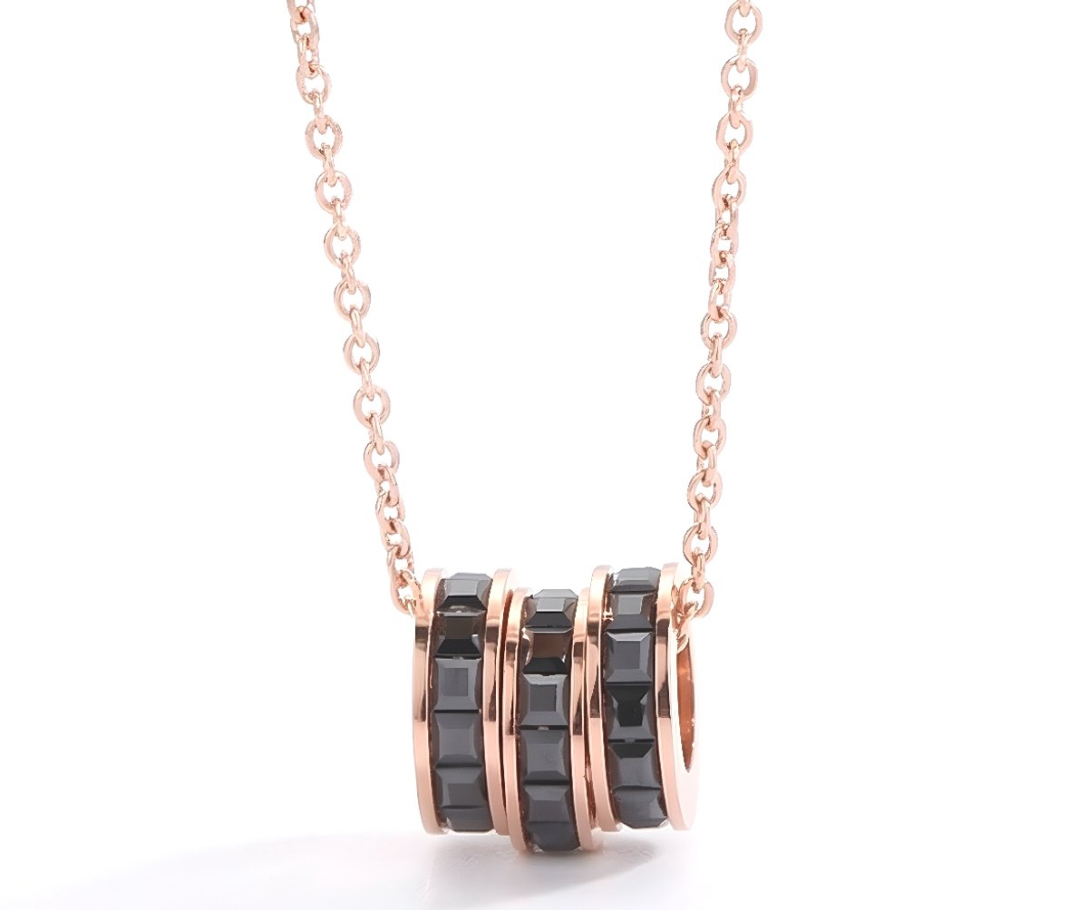 Ketting Dames - Rosegoudkleurig met Ringen - Zirkonia kristallen - Rosegoudkleurige halsketting van Sophie Siero - Ring ketting met Geschenkverpakking - Sieraad - Dames