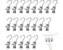 Clips - 20 stuks - 10,5x4 cm - Metalen clips - Wasknijpers - Clips die geen sporen achterlaten - Hoedenclips - Sokkenclips - Elastische clips - Opbergrek - Opbergclips - Haken - Huishoudelijke clips - Geschikt voor kledinghaken, kledingclips, hoeden