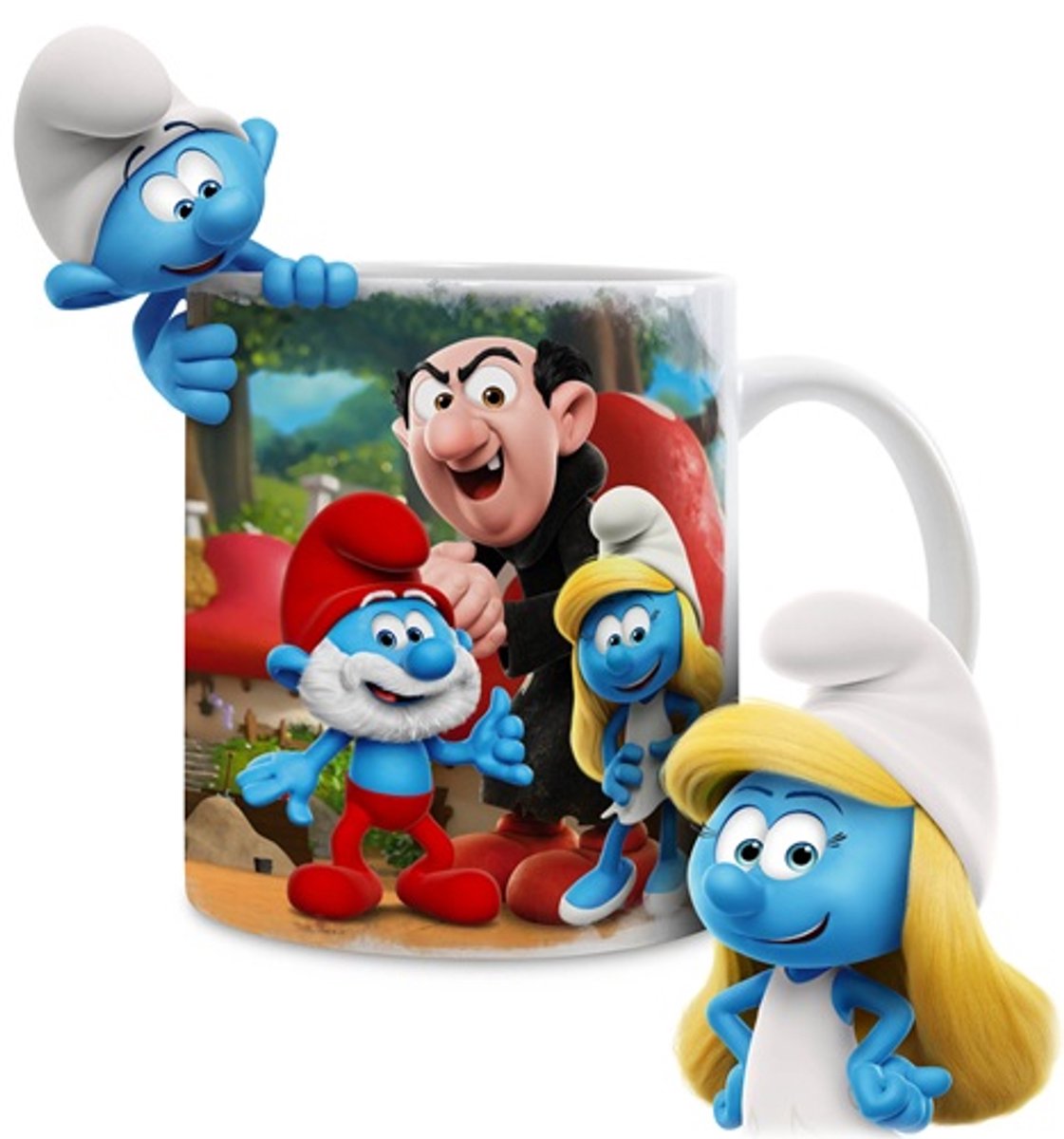 Smurfen mok met Gargamel grote smurf en smurfin - keramiek - 330 ML