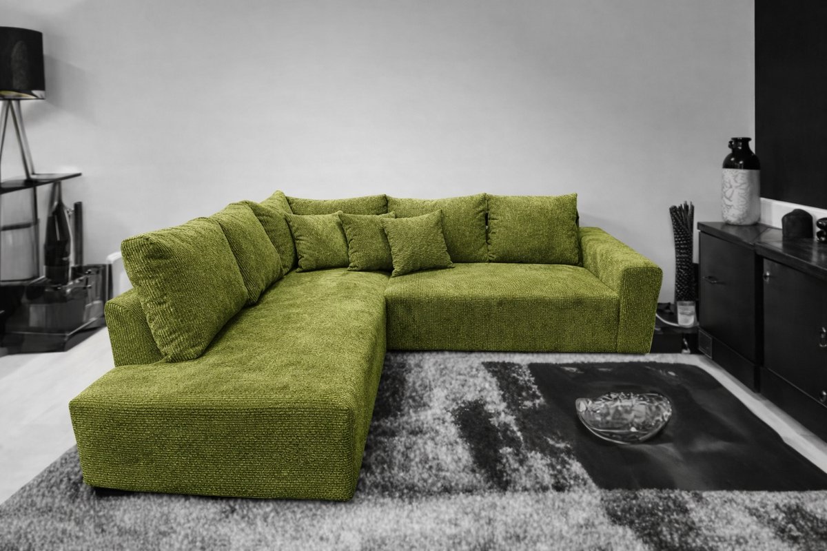 Moderne Hoekbank met Lounge Links – Koningstijl - Olive Ribstof (Corduroy) – Inclusief Kussens – Comfortabele Zit- en Loungebank voor Woonkamer