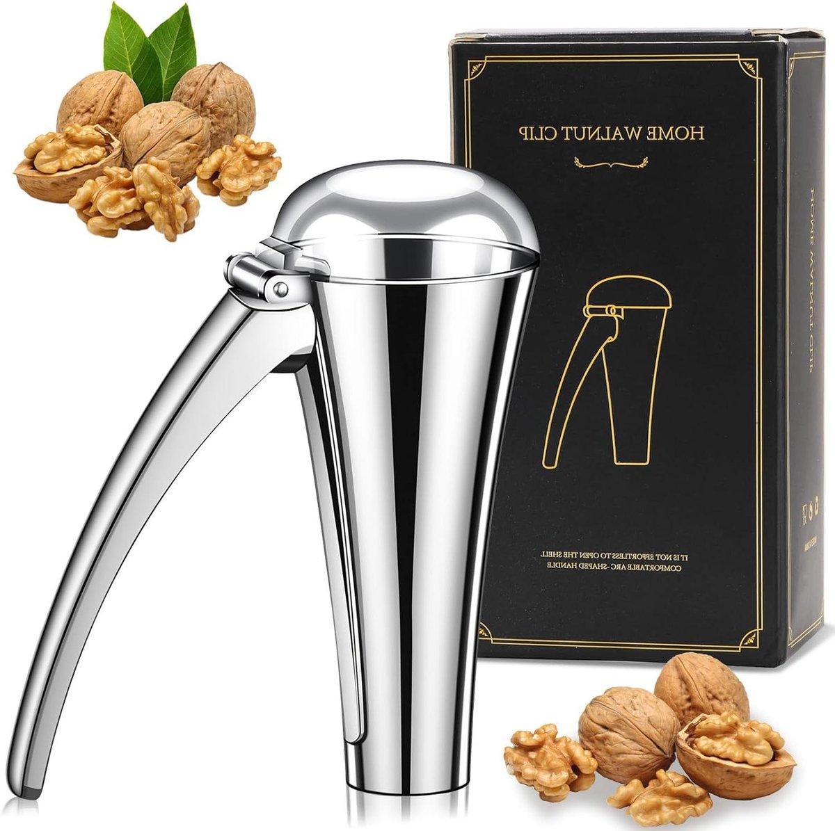 Notenkraker in notenhout met ergonomisch handvat en kerstversiering, 17 cm