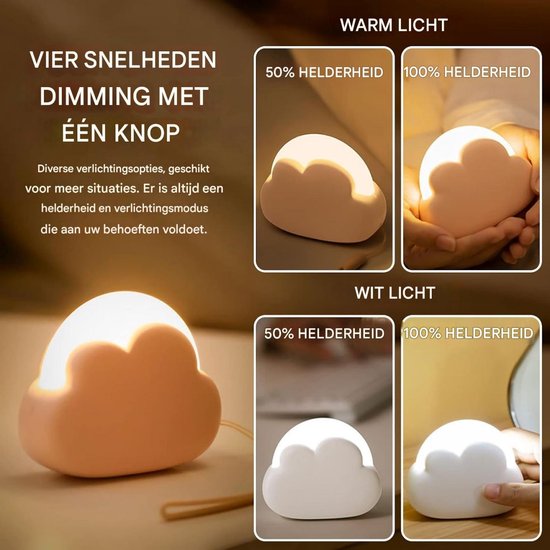 GELLDG LED-nachtlampje voor kinderen - 1 stuk - Dimbaar nachtlampje voor kinderen - Geschikt voor slaapkamers, kinderkamers en babykamers - Draagbaar en oplaadbaar via USB - Nachtlampje voor meisjes - Wit van GelldG — afbeelding 4