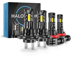 HaloVision Turbo LED Mist Licht + Koplampen H7 + H11 – 25W 30000Lm 6000K Helder Wit – Canbus Plug en Play Dimlicht + Mistlicht LED Set van 4 Autolampen