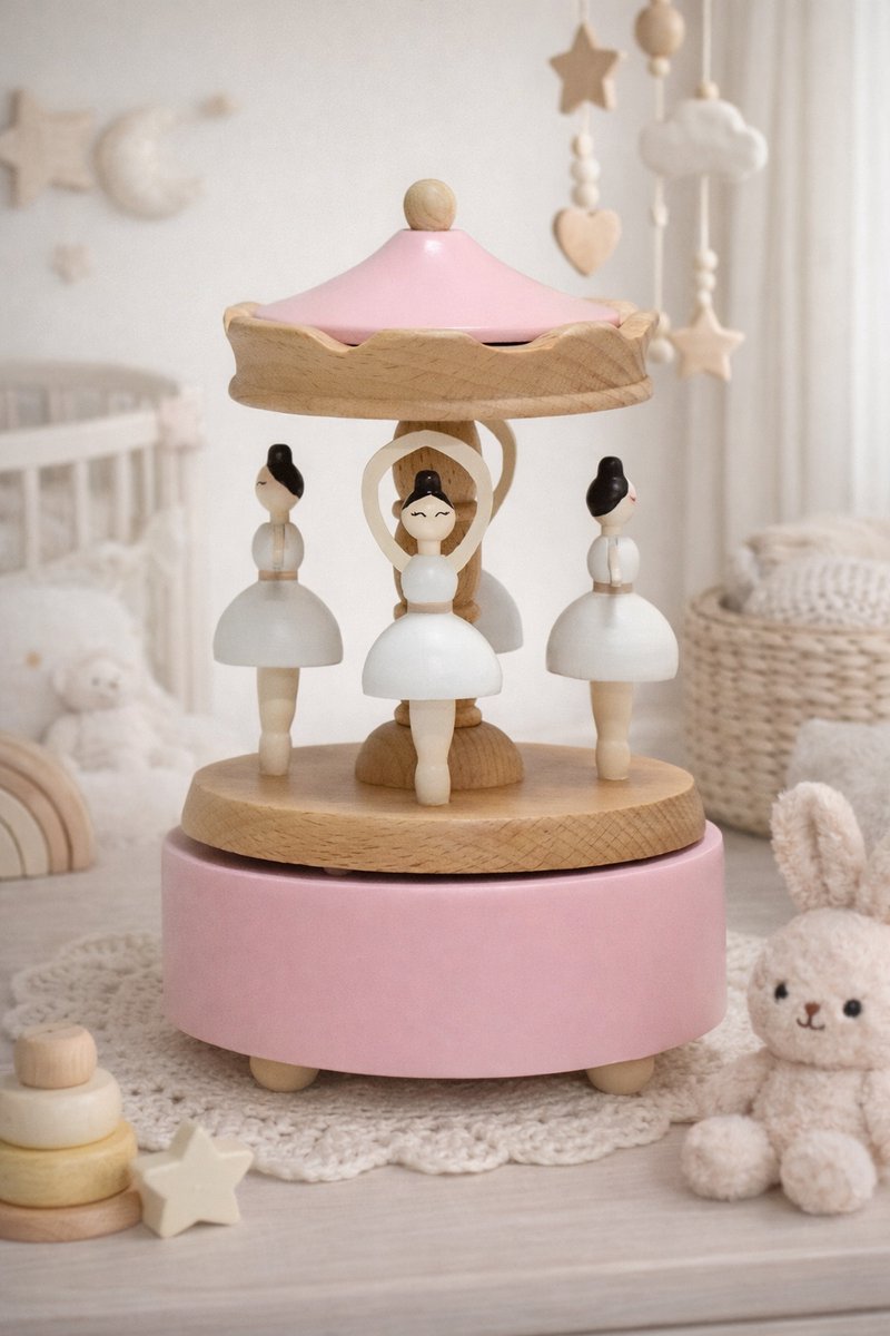 Houten Muziekdoosje Ballerina – Bébli – Baby & Kinderkamer Decoratie – Duurzaam Cadeau voor Babyshower, Kraambezoek of Verjaardag