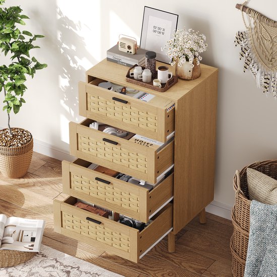 Houten Ladekast 4 Laden – Opbergkast / Dressoir – 55x39,8x95 cm