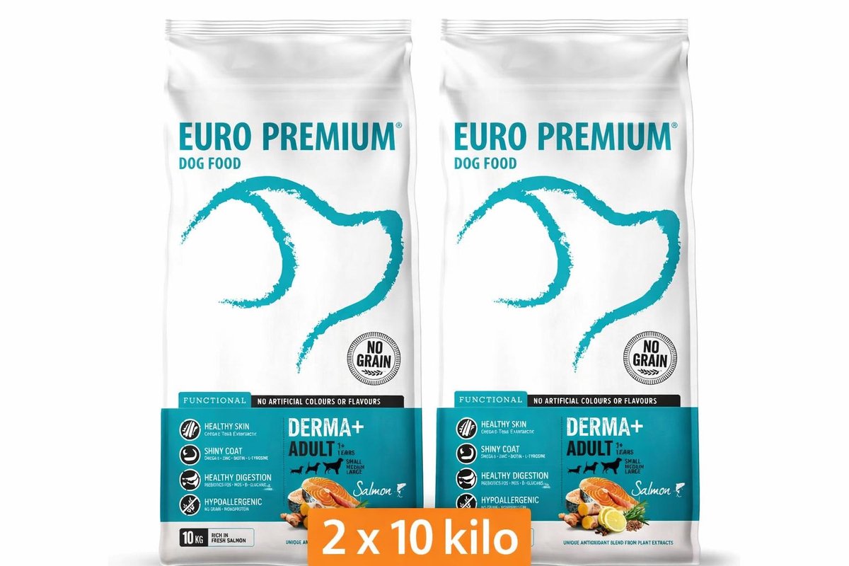 Euro-Premium Derma+ - Hondenvoer - Zalm 2x 10 kg Voordeelverpakking
