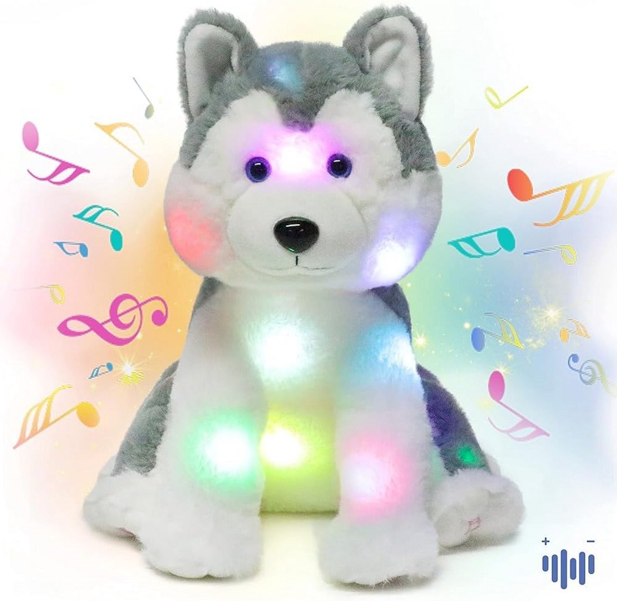 Muzikale Knuffelhond Husky met Licht en Slaapliedjes, Pluche Dier voor Kinderen