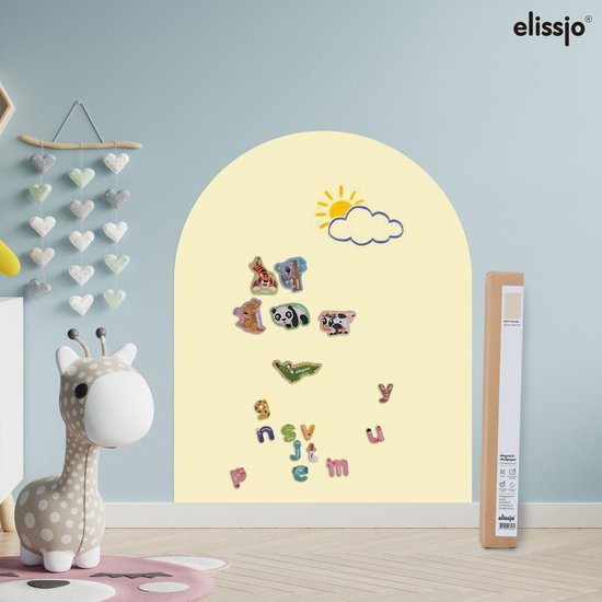 Elissio® Magneticoo Muursticker magnétique 100x80 cm - Sticker magnétique avec fonction tableau noir - Jaune sable - Tableau magnétique pour chambre d'enfant - Forme d'arche