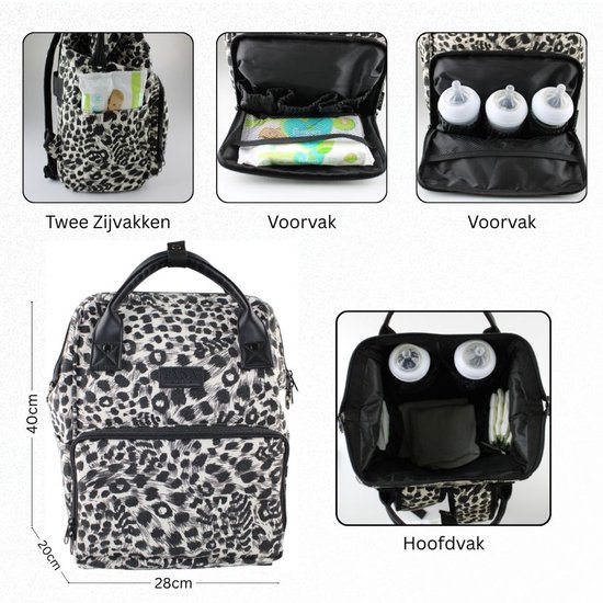 Fana Bags Luiertas Rugzak Panter - Verschoningsmatje - Flessenwarmhouder - Kinderwagenhaken - Verzorgingstas - Ruime Luier Tas van Fana Bags — afbeelding 3