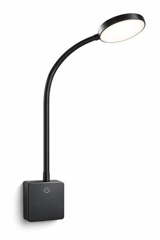 Zwarte flexibele LED-lamp met aanraakschakelaar, direct in stopcontact.