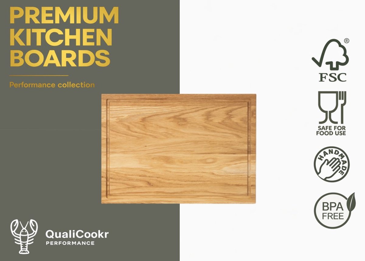 QualiCookr | Eiken Serveerboard (excl. houder) 350x250x20MM | Borrelplank | Kaasplank | Tapasplank | Serveerplank | Hapjesplank | Snijplank