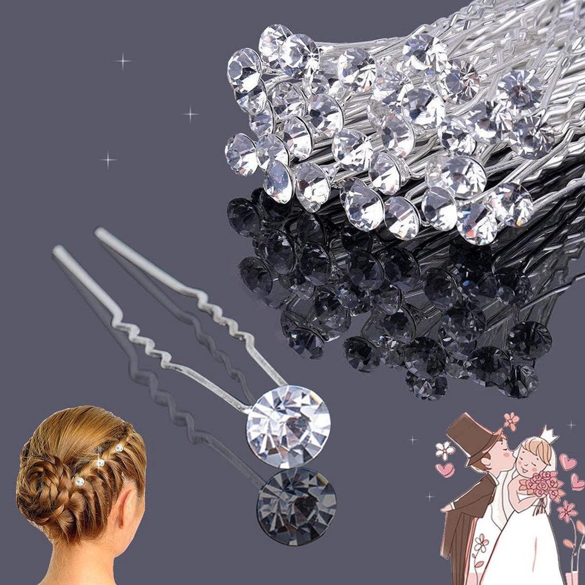 30 Stuks Zilver Haarclips met Strass en Parels - Bruiloft & Feest Haaraccessoires