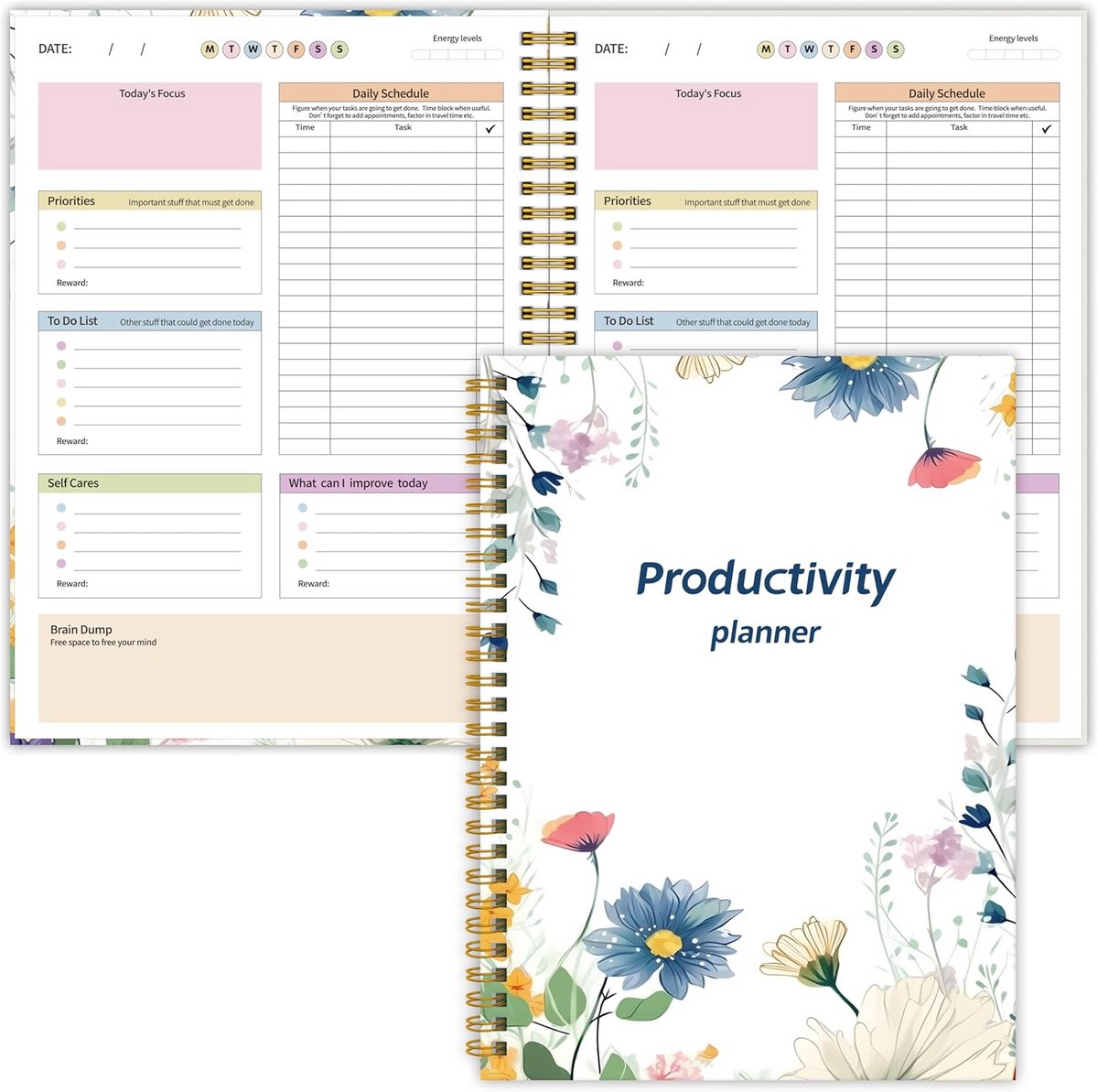 ADHD Dagplanner en Productiviteitsorganizer - Ongedateerde Focus Planner voor Volwassenen - Speicale Planning voor Taken en Concentratie - B5 Bloemrijk Ontwerp