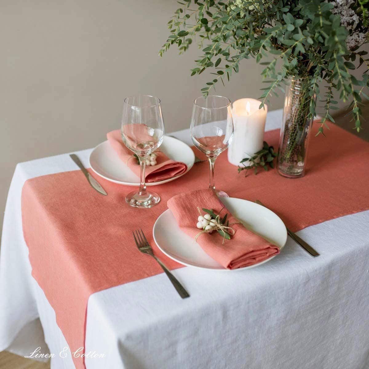 Linnen Tafelloper Koraalroze 100% Linnen Tafeltextiel voor Eettafel en Keukentafel