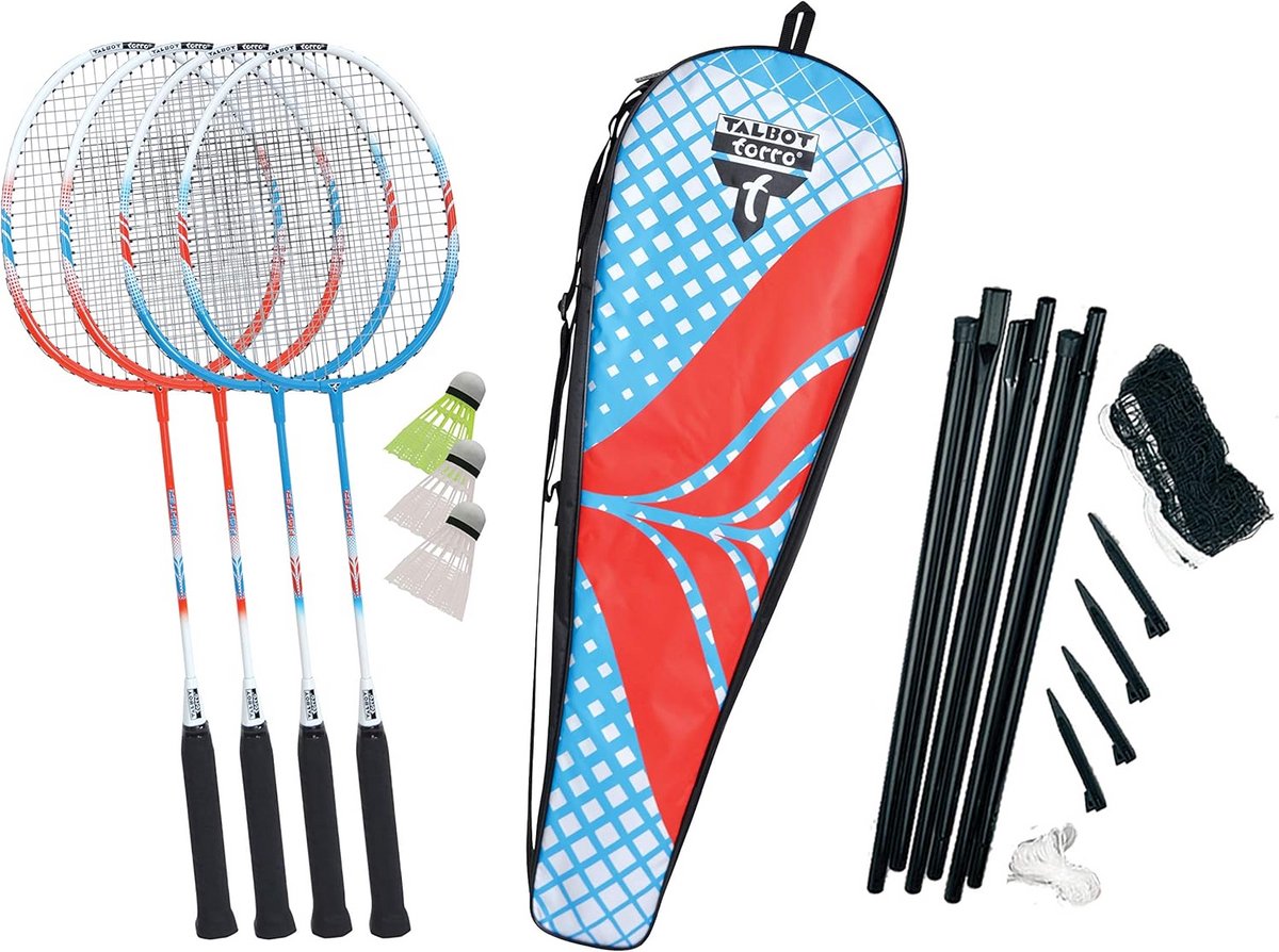 Complete Badminton Set met Net en 4 Aluminium Racquets
