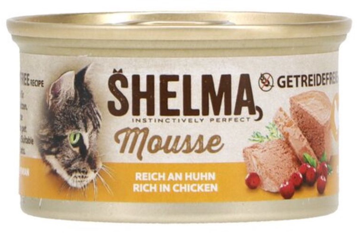 20x Shelma - Premium Kattenvoer Natvoer - mousse Kip Lever en Groenten -185g