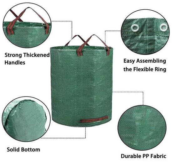 2 x Tuinzakken - Tuinafvalzak met Handgrepen - 272 Liter Bladzak voor Tuinafval - UV-Bestendig en Waterafstotend - Zelfstaand en Opvouwbaar - voor Gras - Bladeren - Tuinafval - Groensnede - Set van 2 — afbeelding 5