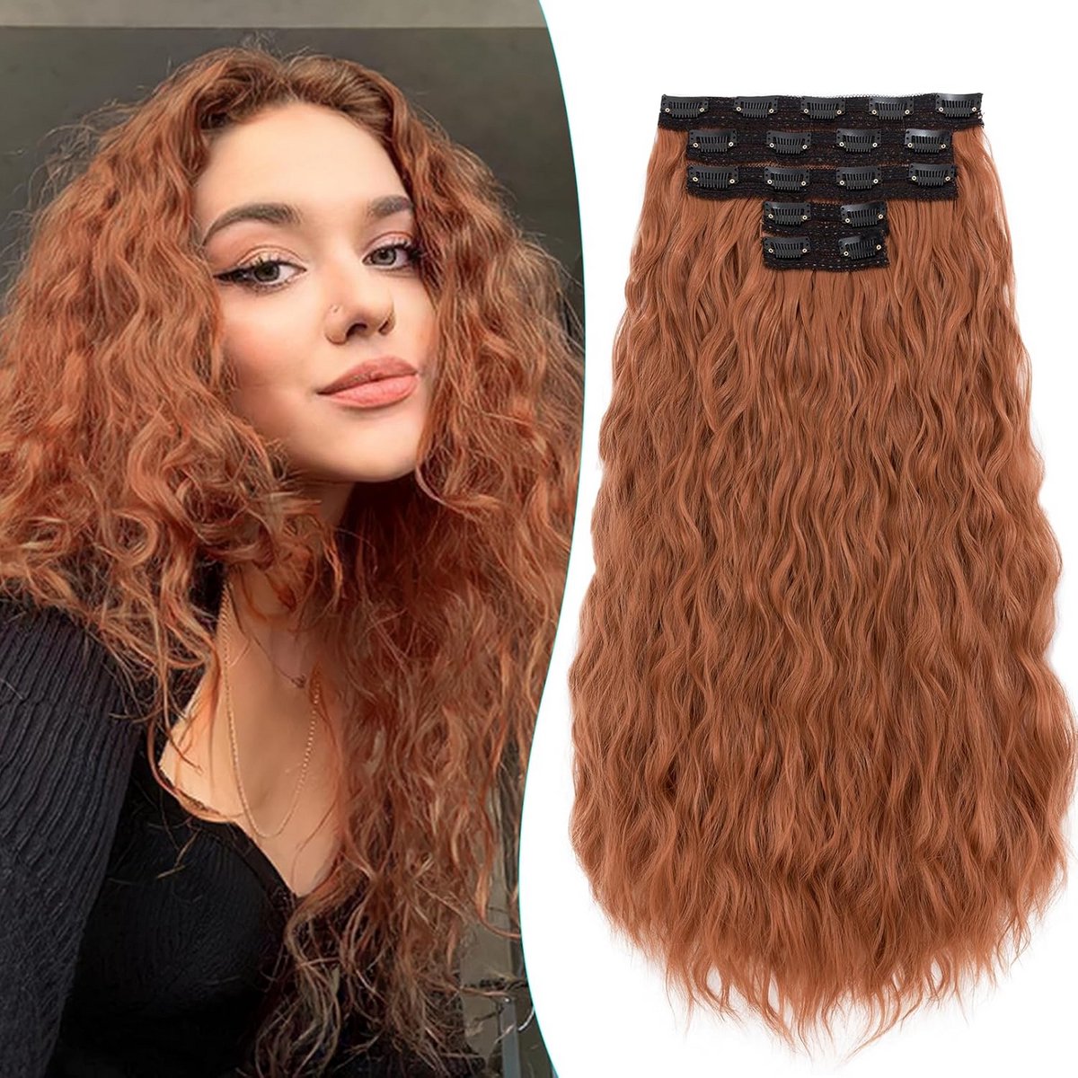 Krullende Clip-in Haarverlenging 60 CM - Volumineus Synthetisch Haarstuk (5 Delen)
