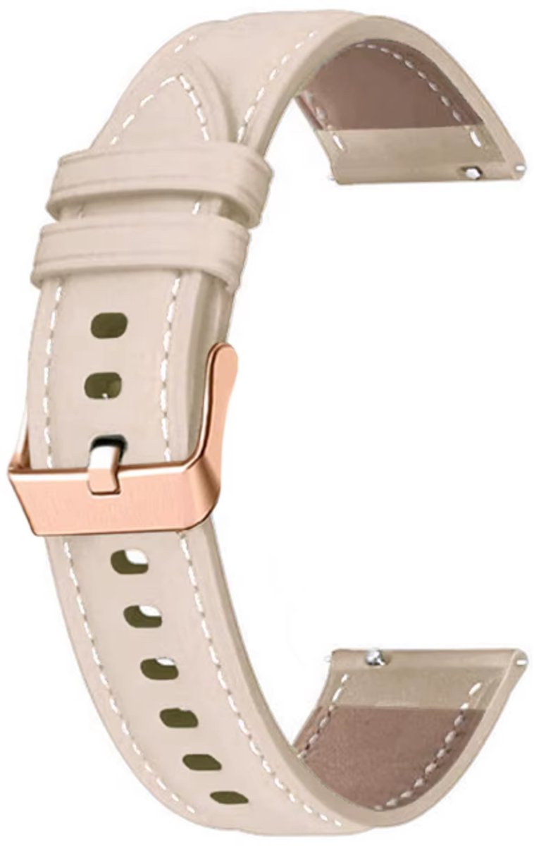 Go Go Gadget - Smartwatch bandje - Geschikt voor Garmin Venu 2s/3s, Vivoactive 4s, Forerunner 255s/265s, Huawei Watch GT 5 Pro/5/4 - 42mm/41mm - Rose goude gesp - Beige