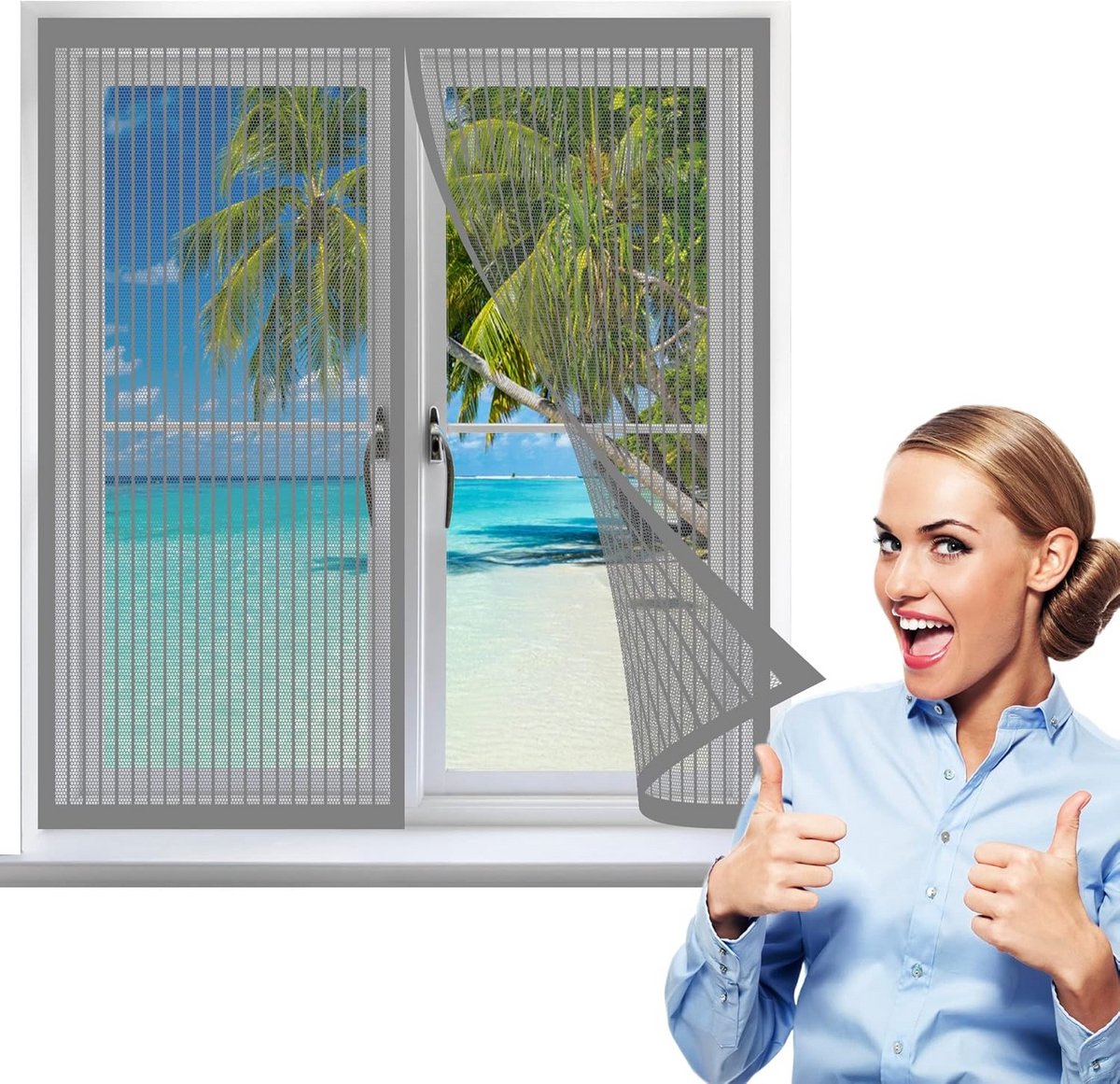 Magnetisch Hor Raam 50x145 cm Grijs - Muggenvrij & Ventilatie - Eenvoudige Montage
