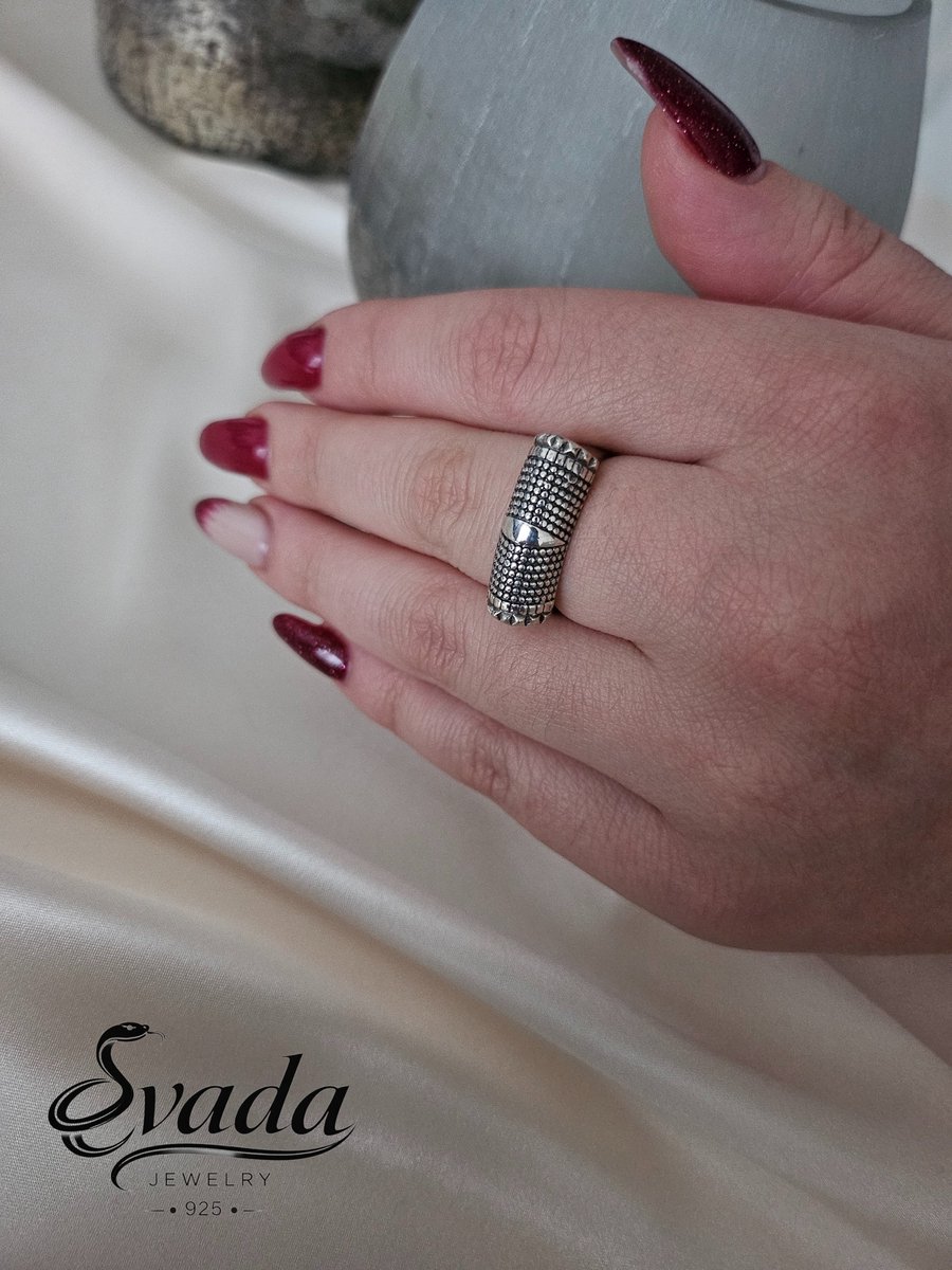 Handgemaakte ring dames, 925 sterling zilver ring, verstelbare ring zilver, structuur ring zilver, bolletjes ring zilver, vintage ring dames, statement ring