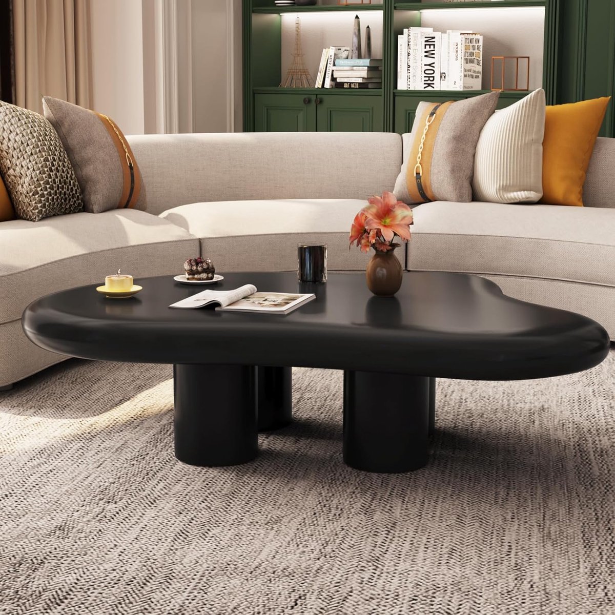 Salontafel laag rechthoekig 107 x 60 x 34,5 cm met opbergplank – moderne koffietafel van hout – woonkamer banktafel antraciet – Pauwhome