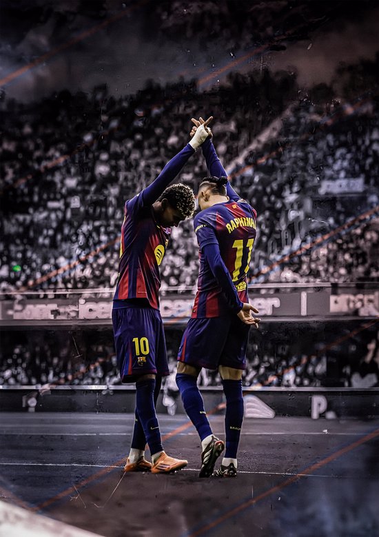 Lamine Yamal & Raphinha Poster Ingelijst – Iconisch Voetbalmoment | A3 (30 × 42 cm) | Poster