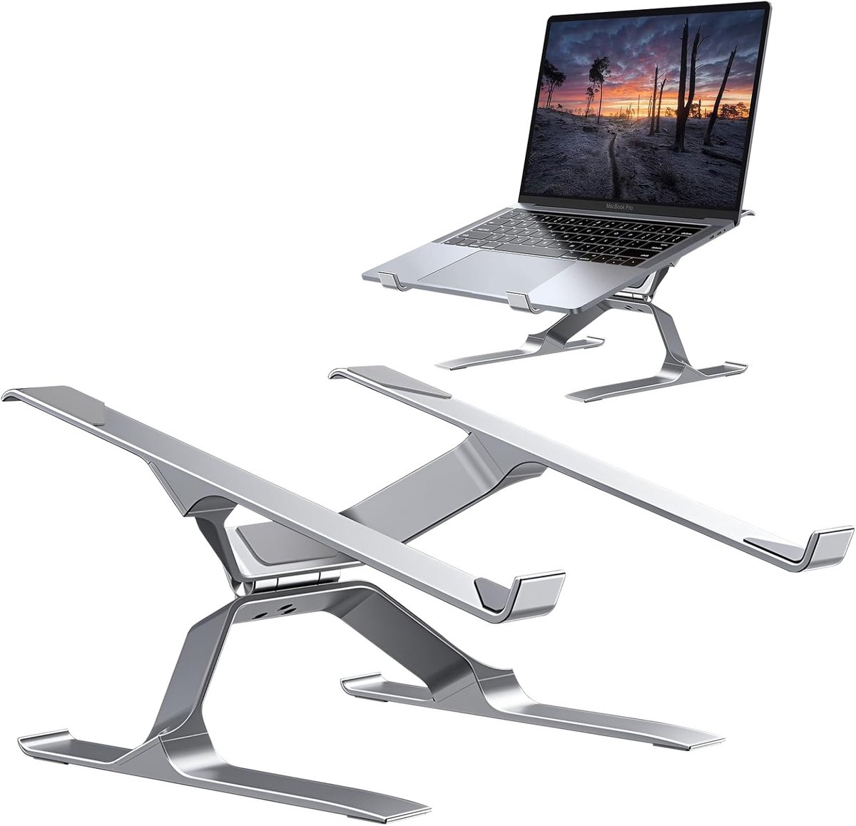 Image of Famanu – Verstelbare laptopstandaard voor bureau - draagbare laptopverhoger, computernotebookhouder (13,3-17,3 inch) (zilver)