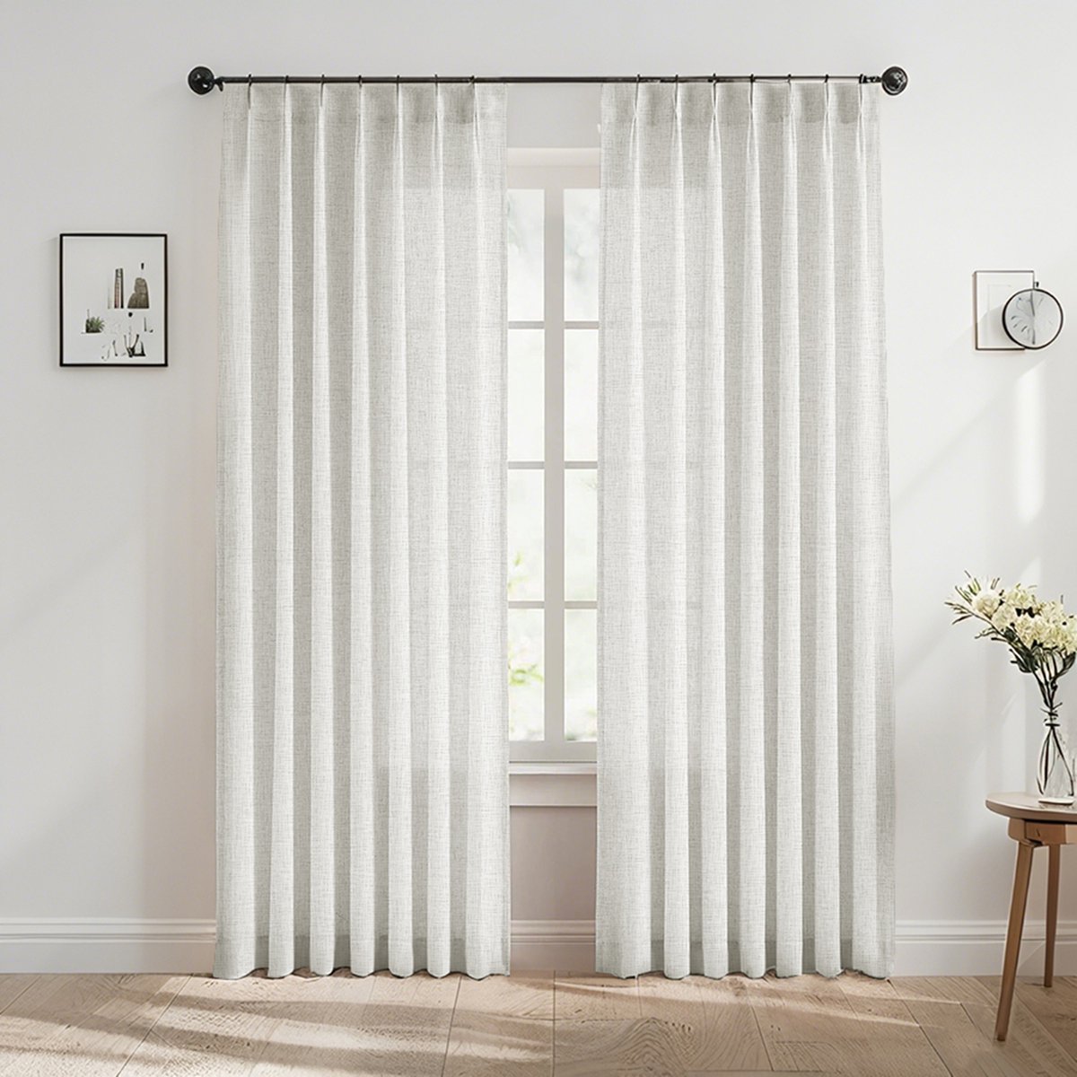 Qelus 2 Stuks Luxe Linnen Look Gordijnen - 102x274 cm - Lichtgrijs - Vlinderplooi Inbetween Gordijn met Haken & Ringen - Tijdloze Raamdecoratie