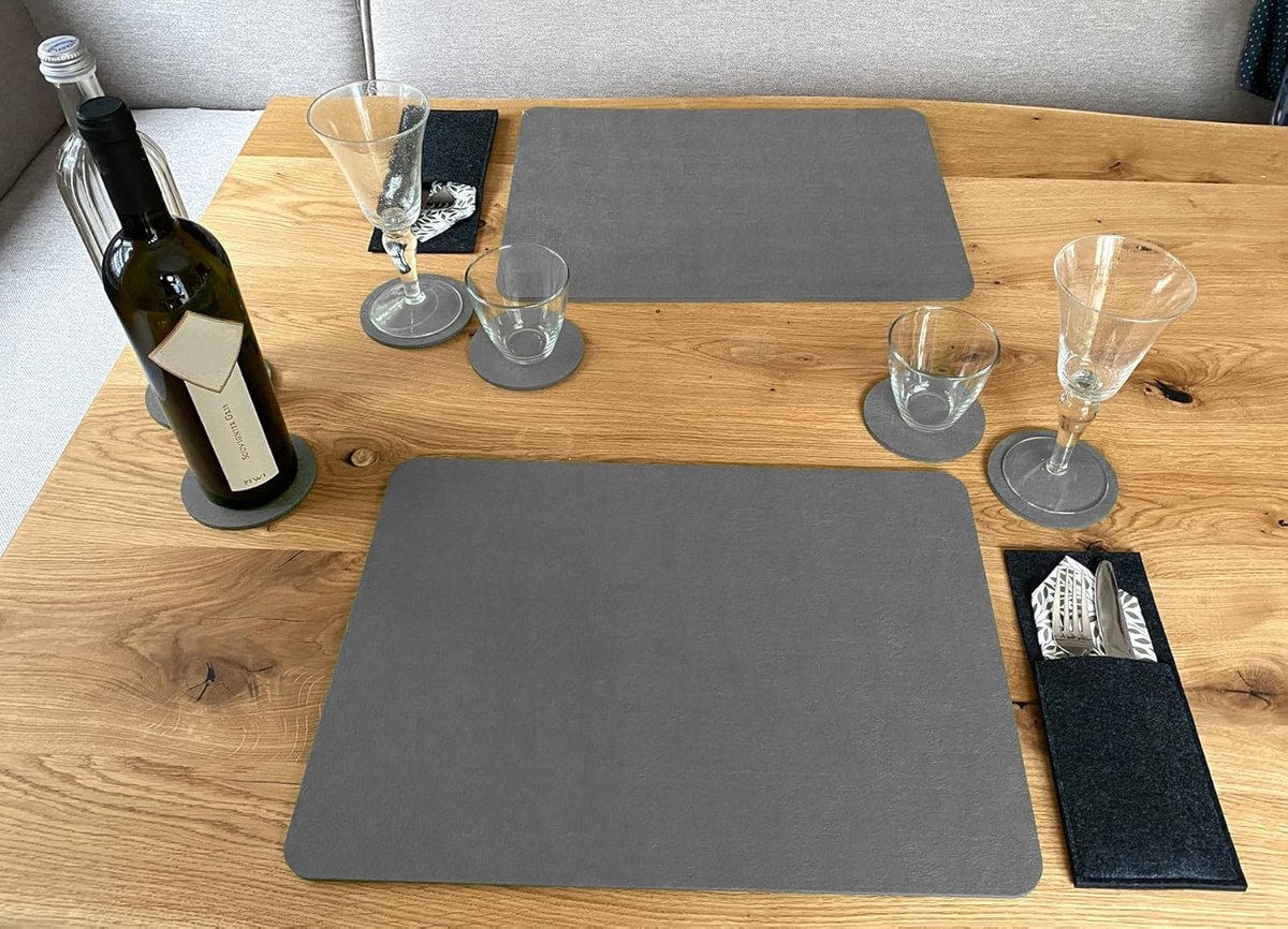 Set van 2 Vilten Placemats 35x45 cm - Afwasbaar Tafeldecoratie — cadeau in Wonen & Interieur - foto 2