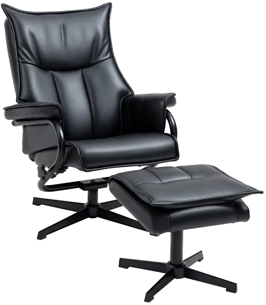 ZYLARO Relaxfauteuil met Voetenbank - Fauteuil - Moderne Relaxstoel - Kantelbaar tot 135° - Verstelbare Rugleuning - 360° Draaibaar - tot 120 kg - Relaxstoel - Ligstoel - TV Stoel - Loungestoel - Leesstoel - Zwart