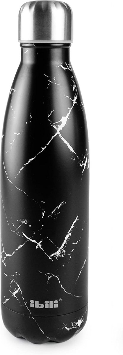 Thermosfles Zwart Marmer RVS – Dubbelwandig & Herbruikbaar – 500 ml