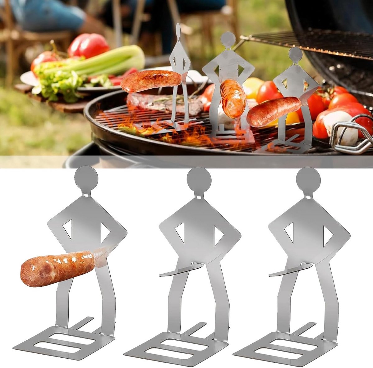 3x Haken voor Worstjes Barbecue van RVS - Grappige & Creatieve BBQ Worststandaard