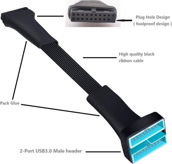 Interne USB 3.0 Header Splitter Kabel (19/20 Pin) - 1 naar 2 Moederbord ...