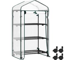 ElevateCommerce - Mobiele Kweekkas met Wielen 70x50x162 cm – Tuinkas / Bloemenhuis met Oproldeur & 3 Planken – Winterbescherming voor Planten Buiten