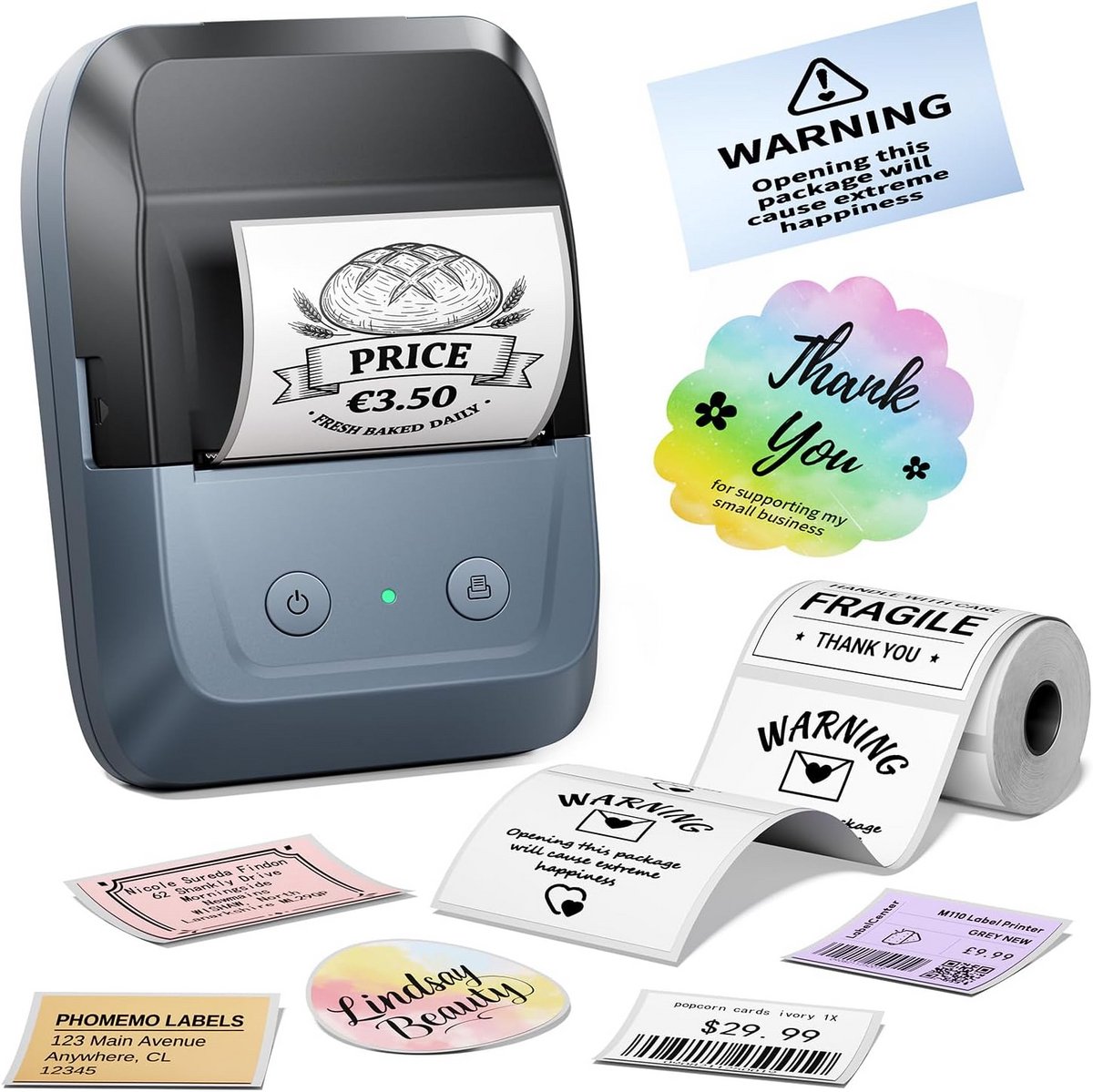 Draadloze Thermische Labelprinter A4 - Bluetooth Stickerprinter met 300 Sjabloon & 2000 Symbolen