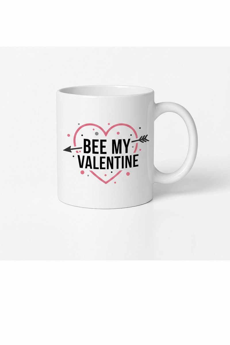 Valentijn Mok 'Bee My Valentine' met Hart en Cupido Pijl Design